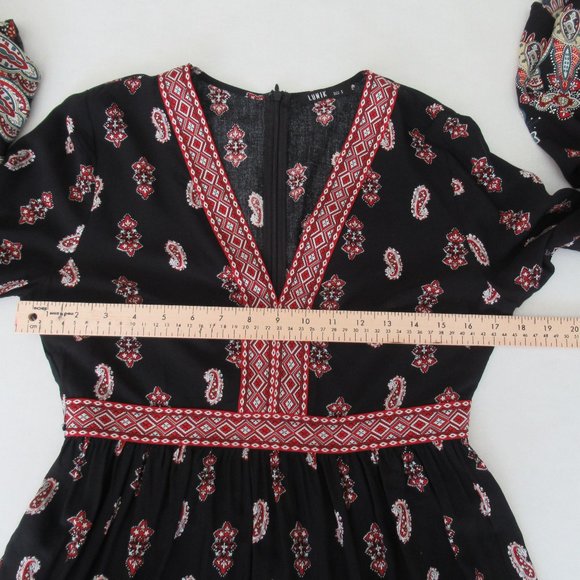 LUNIK Floral Paisley Boho Empire Waist Dress Small Long Sleeve, Black Multicolor - Picture 7 of 15